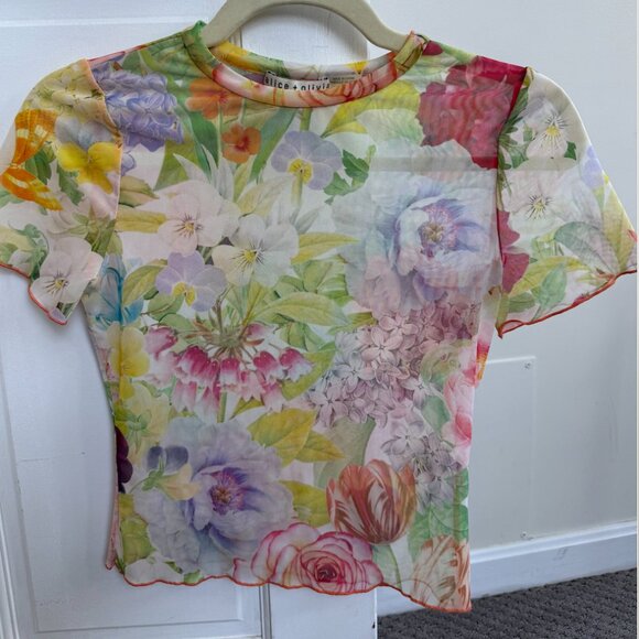 Alice + Olivia Tops - Alice + Olivia Sheer Floral Mesh Top XS 🌸 Colorful Spring Blouse